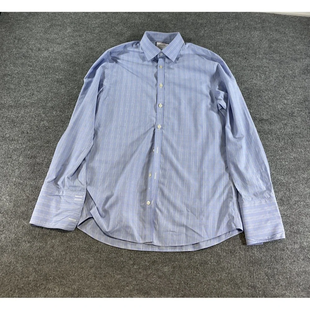 Charles Tyrwhitt Extra Slim Fit Dress Shirt 16/33 Blue Plaid Check Button Front